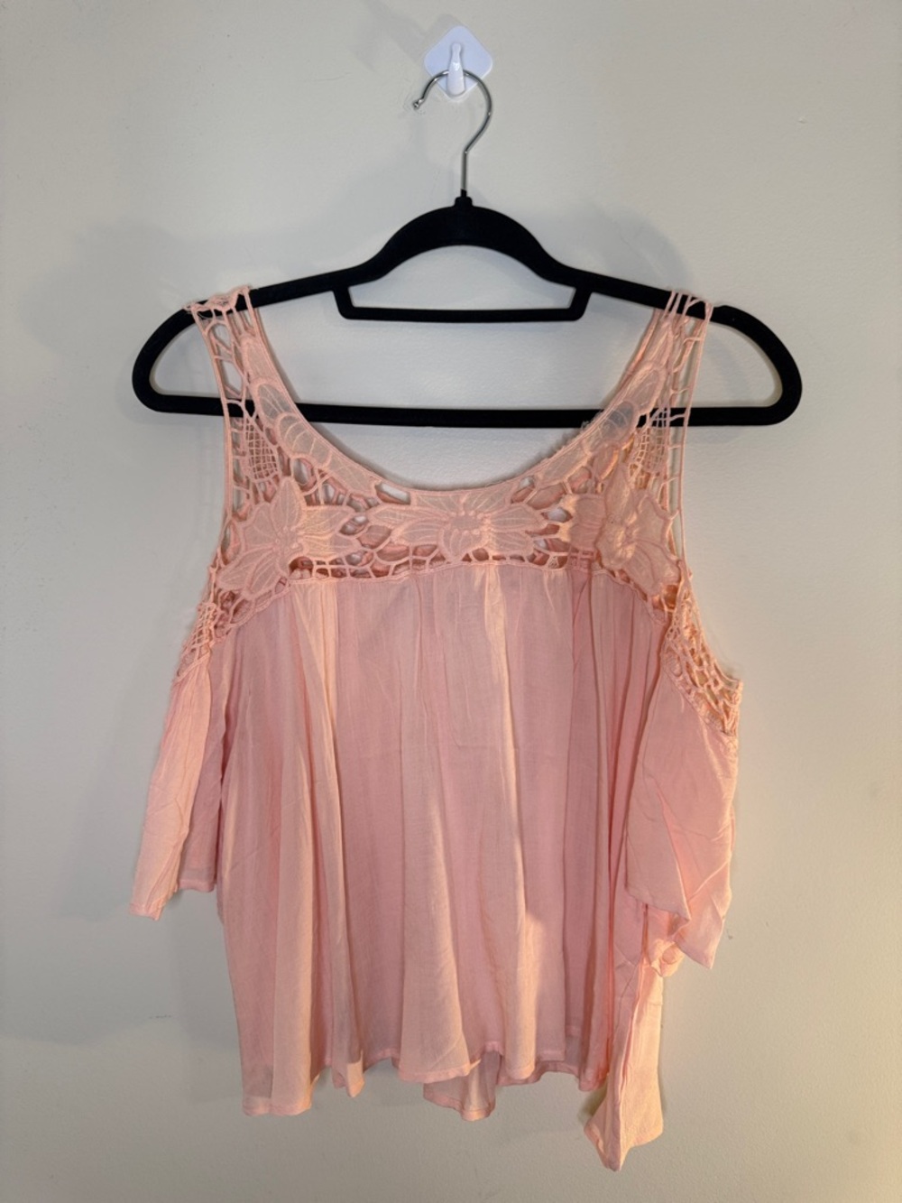 Haute Monde Blush Pink Crochet Yoke Cold-Shoulder Tank